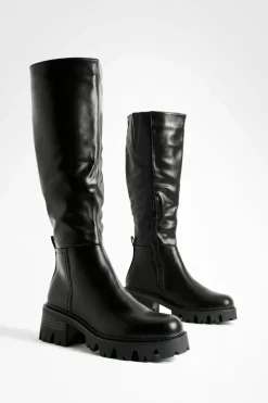 Over The Knee Boots|Knee High Boots*boohoo Low Heel Chunky Knee High Boots black