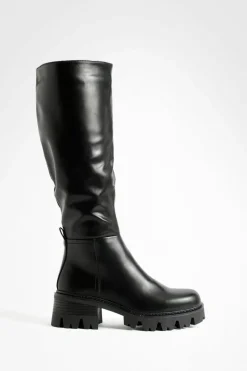 Over The Knee Boots|Knee High Boots*boohoo Low Heel Chunky Knee High Boots black