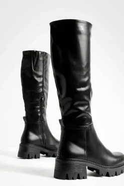 Over The Knee Boots|Knee High Boots*boohoo Low Heel Chunky Knee High Boots black