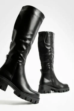 Over The Knee Boots|Knee High Boots*boohoo Low Heel Chunky Knee High Boots black