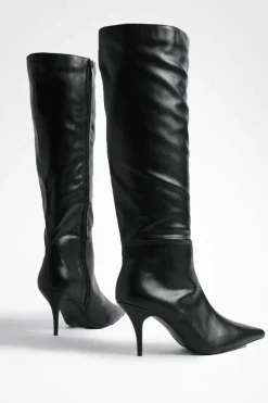 Over The Knee Boots|Heeled Boots*boohoo Low Heel Pointed Column Boots black