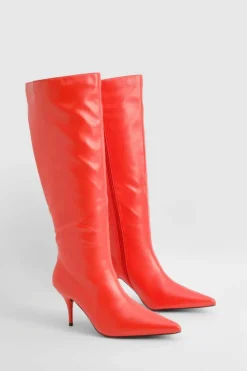 Over The Knee Boots|Heeled Boots*boohoo Low Heel Pointed Column Boots red