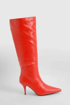 Over The Knee Boots|Heeled Boots*boohoo Low Heel Pointed Column Boots red
