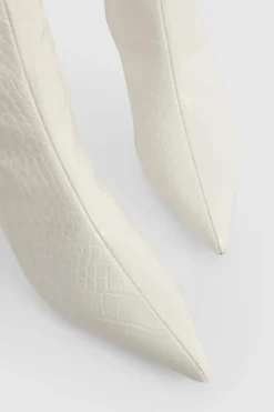Over The Knee Boots|Knee High Boots*boohoo Low Heel Pointed Croc Knee High Boots cream