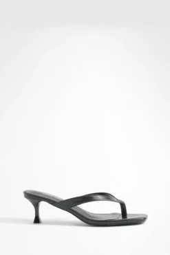 Sandals|Heels*boohoo Low Heel Square Toe Post Heeled Mules black