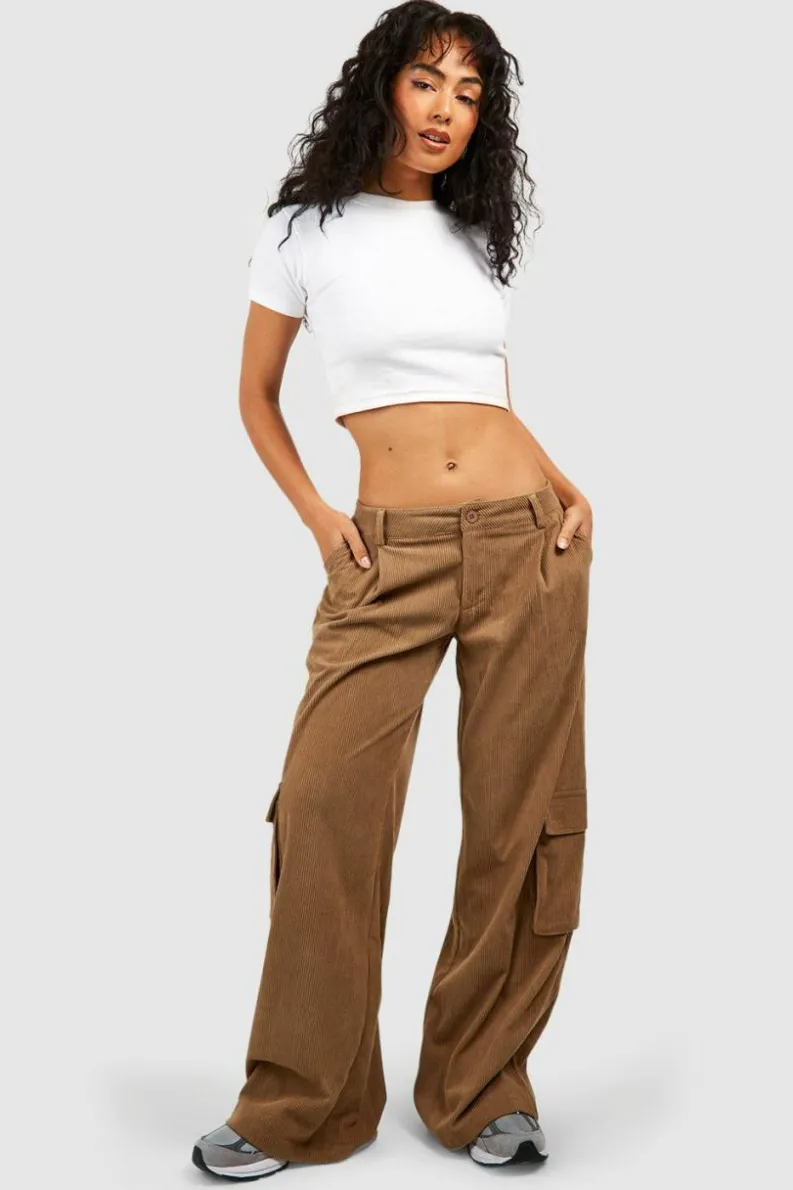 Up To 80% Off Winter Warmers*boohoo Low Rise Cord Cargo Jeans camel