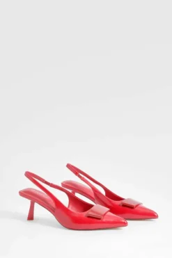 Heels*boohoo Low Slingback Point Heeled Courts red