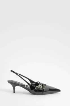 Sandals|Heels*boohoo Low Stiletto Buckle Detail Pointed Court Shoes black