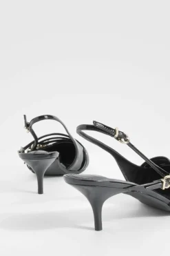 Sandals|Heels*boohoo Low Stiletto Buckle Detail Pointed Court Shoes black