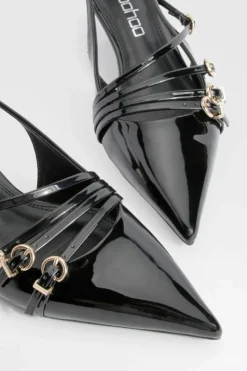 Sandals|Heels*boohoo Low Stiletto Buckle Detail Pointed Court Shoes black
