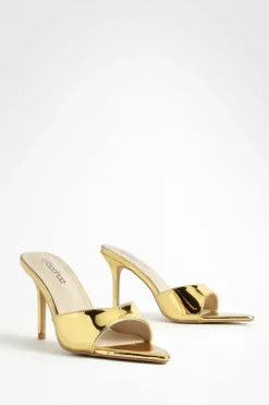 Heels|Sandals*boohoo Low Stiletto Pointed Toe Heeled Mules gold