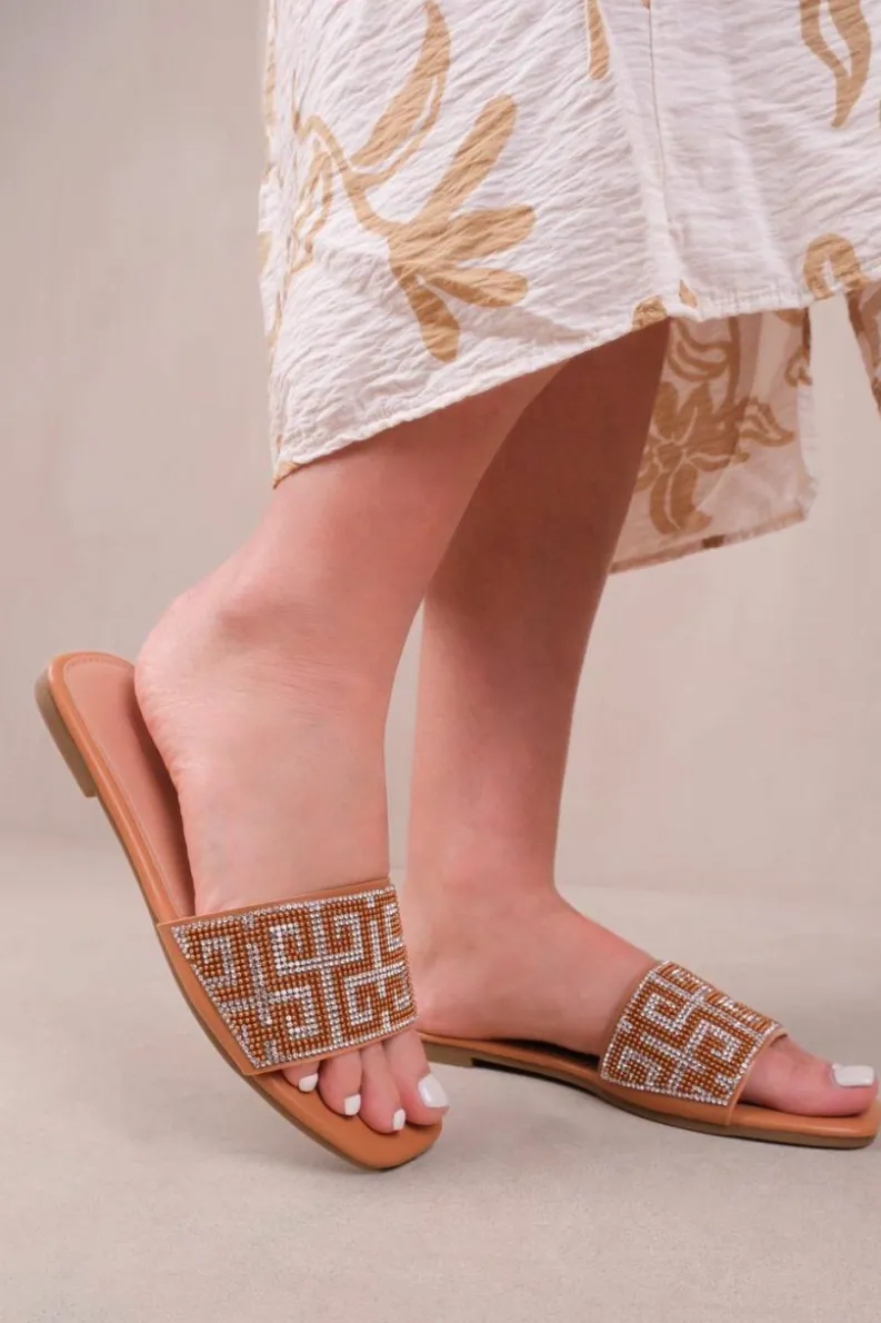 Sandals*Where's That From Lucid' Strap Sandals With Diamante Detail Tan