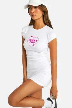 T-Shirt Dresses*boohoo Lucky You Print Bodycon Dress white