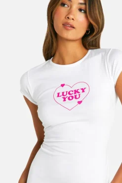 T-Shirt Dresses*boohoo Lucky You Print Bodycon Dress white