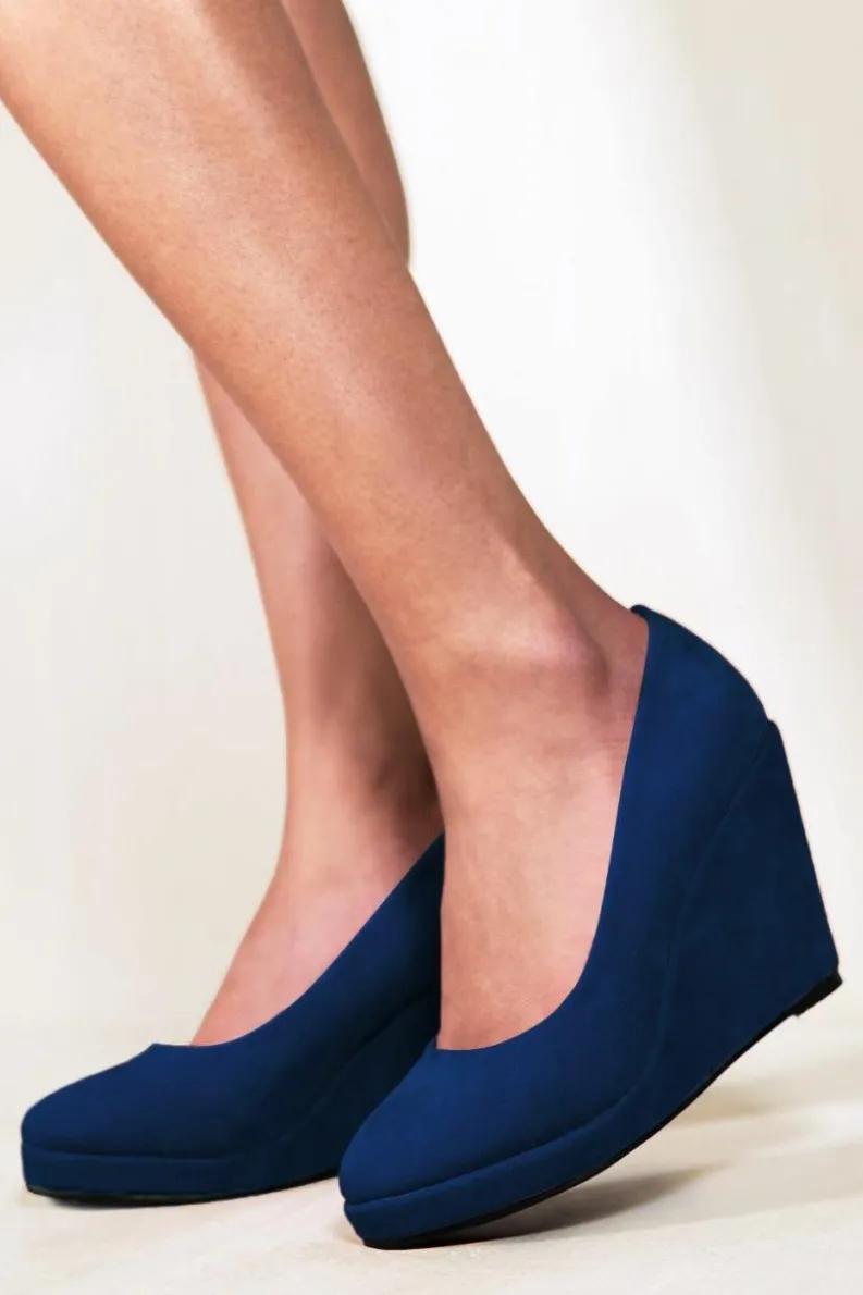 Wedges*Where's That From Luisa' Platform Wedge Heel Court Shoes Blue