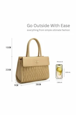Shoulder Bags|Handbags*Kitise Luxurious Bee Accent Golden Sequin Detail Quilted Top Handle Tote Shoulder Bag Black