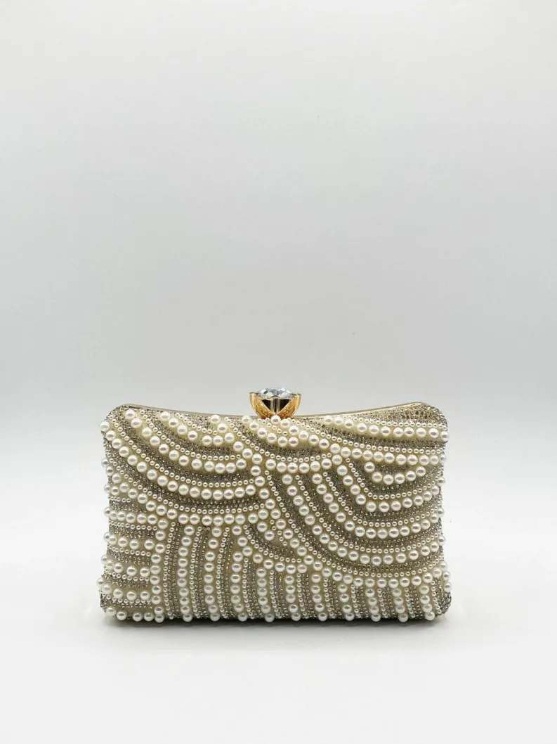 Clutch Bags*SVNX Luxurious Pearl Embellished Clutch Bag Gold