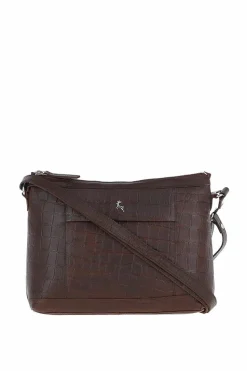 Shoulder Bags*Ashwood Leather Luxury' Croc Print Real Leather Shoulder Bag Maroon