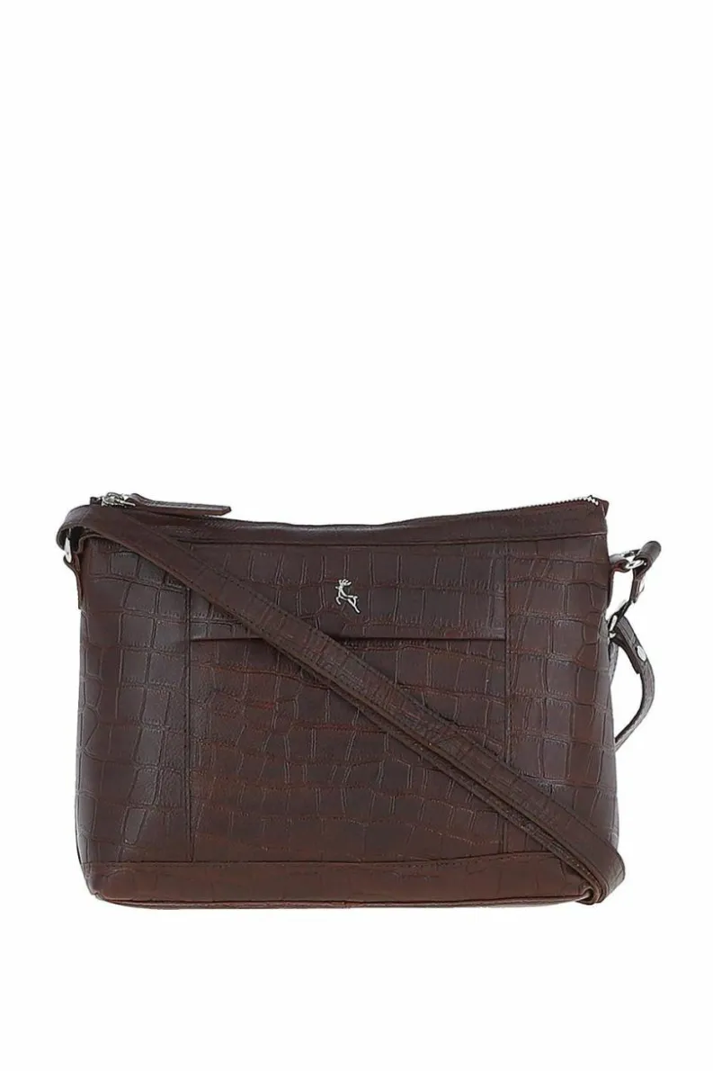 Shoulder Bags*Ashwood Leather Luxury' Croc Print Real Leather Shoulder Bag Maroon