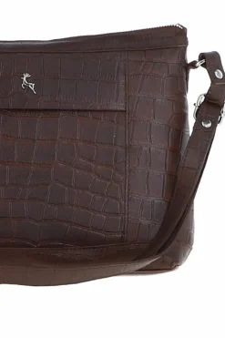 Shoulder Bags*Ashwood Leather Luxury' Croc Print Real Leather Shoulder Bag Maroon