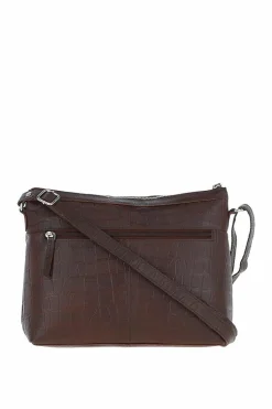 Shoulder Bags*Ashwood Leather Luxury' Croc Print Real Leather Shoulder Bag Maroon