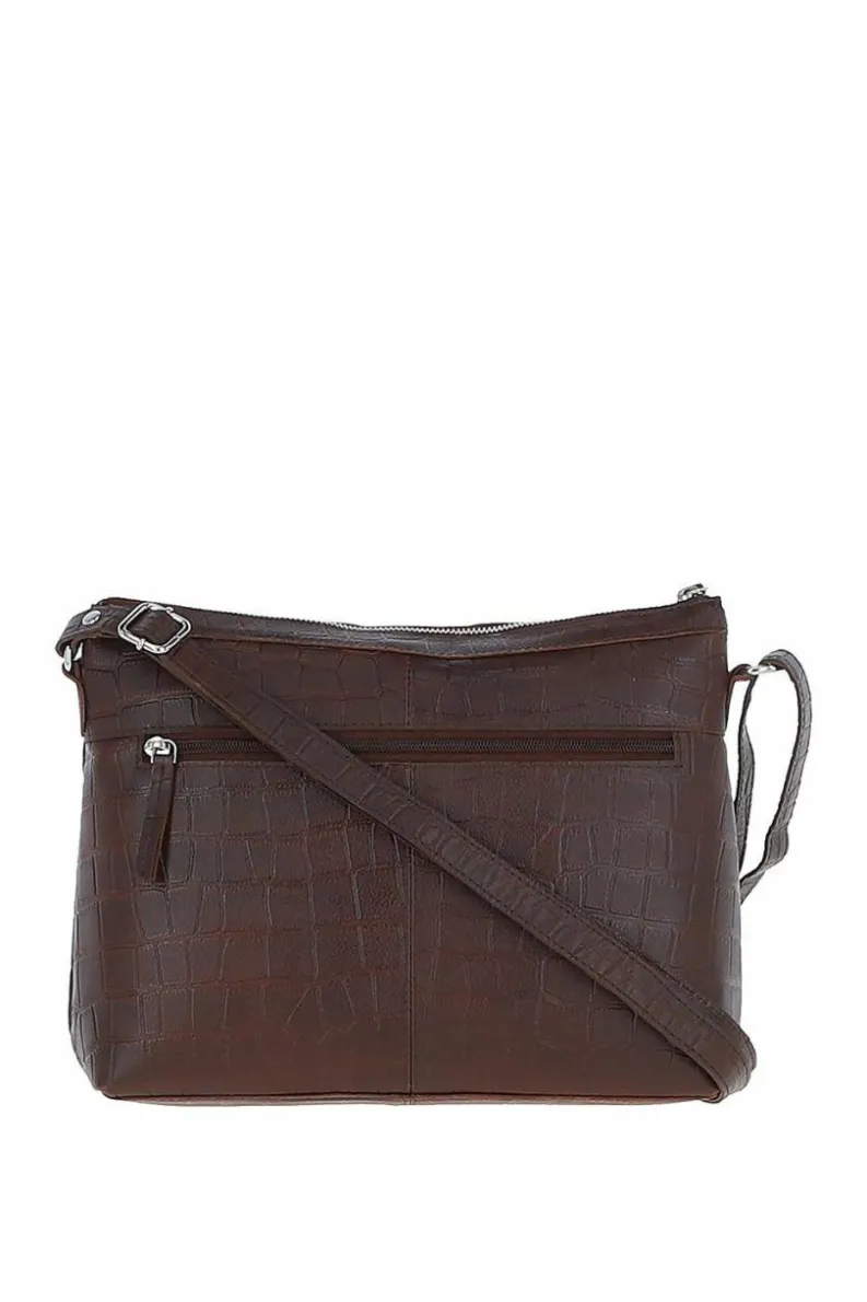 Shoulder Bags*Ashwood Leather Luxury' Croc Print Real Leather Shoulder Bag Maroon