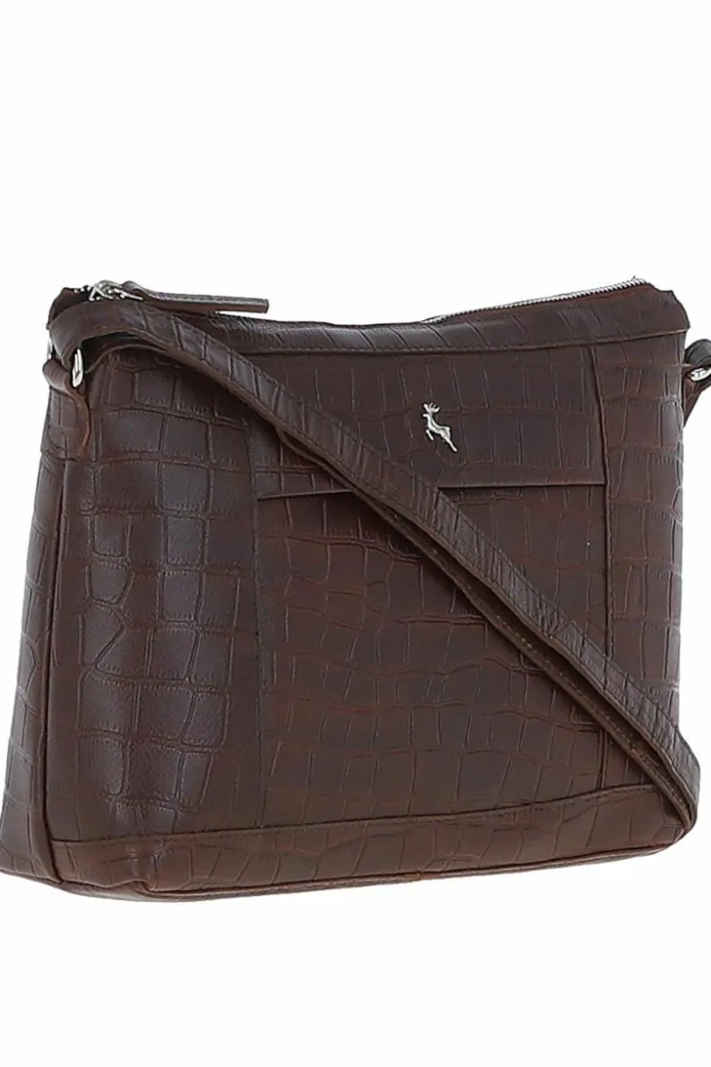 Shoulder Bags*Ashwood Leather Luxury' Croc Print Real Leather Shoulder Bag Maroon