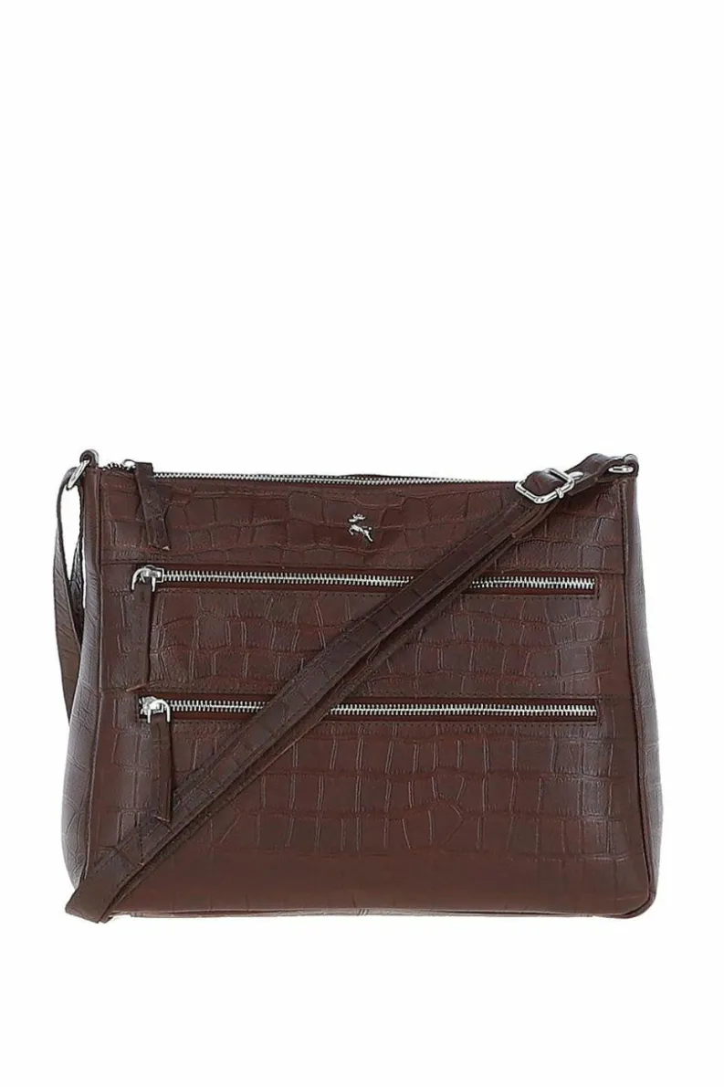 Shoulder Bags*Ashwood Leather Lxlove' Croc Print Real Leather Shoulder Bag Maroon