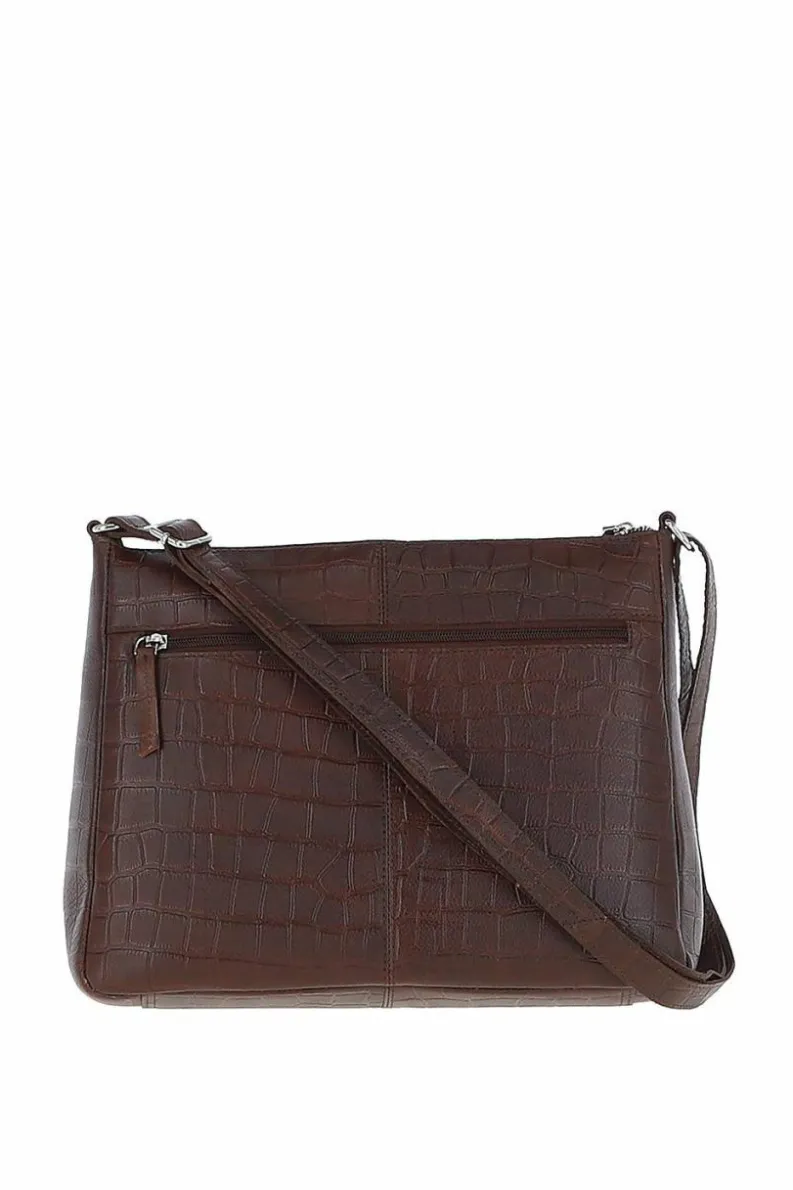 Shoulder Bags*Ashwood Leather Lxlove' Croc Print Real Leather Shoulder Bag Maroon