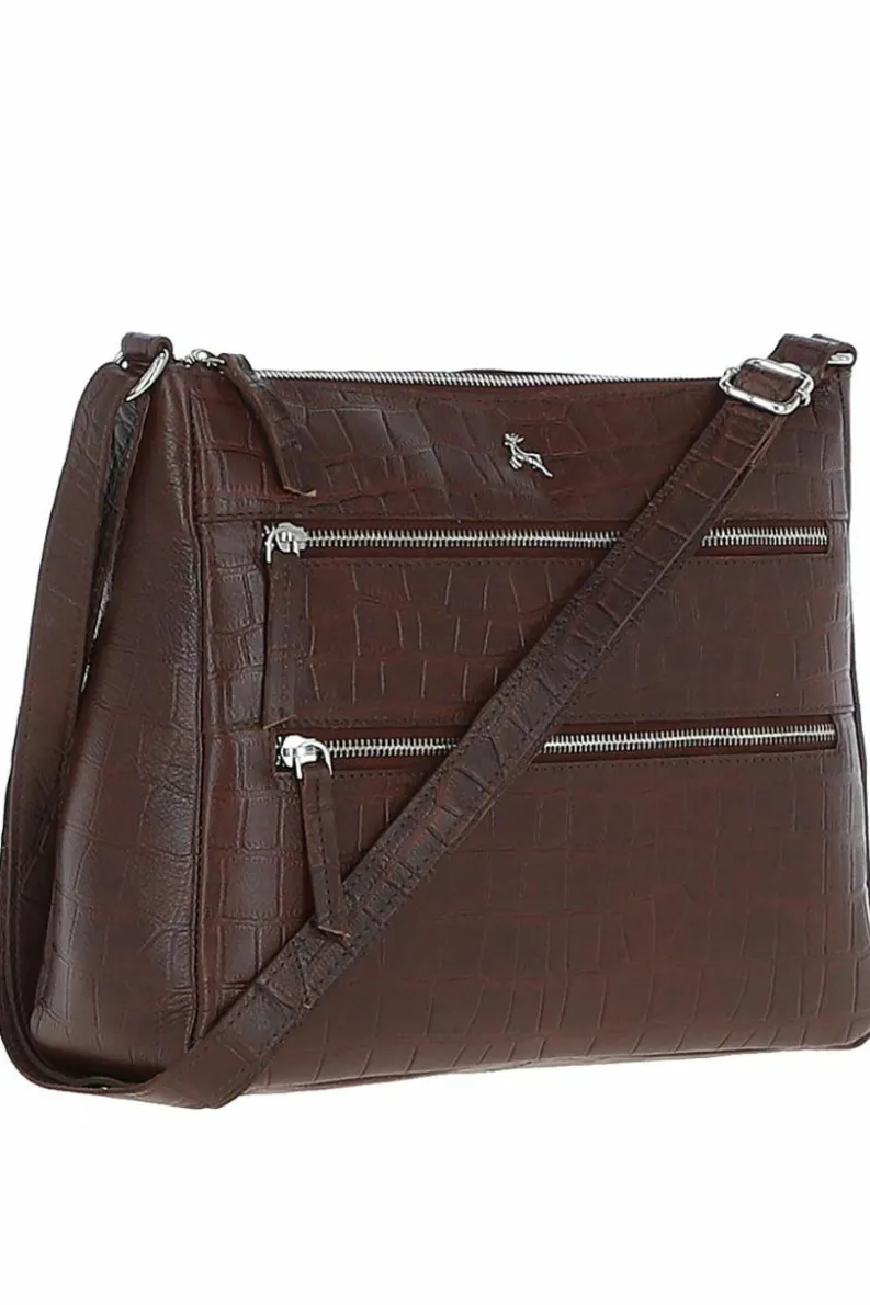 Shoulder Bags*Ashwood Leather Lxlove' Croc Print Real Leather Shoulder Bag Maroon