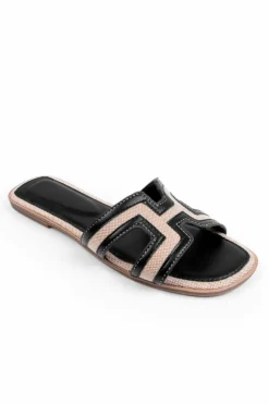 Sandals*Where's That From Maldives' Wide Fit Cut Out Strap Flat Sandals Black