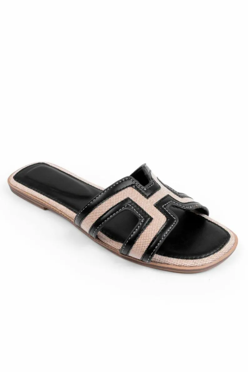 Sandals*Where's That From Maldives' Wide Fit Cut Out Strap Flat Sandals Black