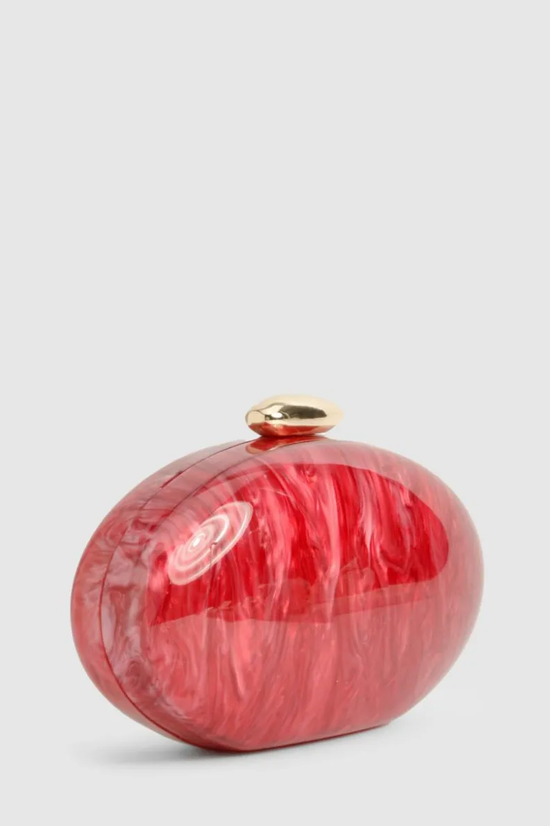Handbags|Clutch Bags*boohoo Marble Acrylic Oval Clutch Bag red