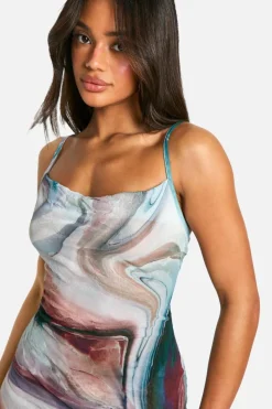 Maxi Dresses*boohoo Marble Cowl Neck Crinkle Maxi Dress blue