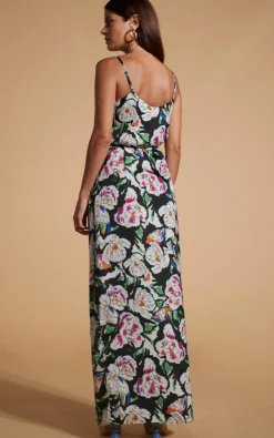 Wrap Dresses*Dancing Leopard Mariah Floral Maxi Dress Stylish Tie Waist Wrap Front Outfit Black