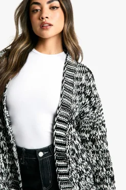 Cardigans|Knitwear*boohoo Marl Chunky Knitted Cardigan black
