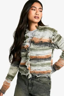 Cardigans*boohoo Marl Fringe Detail Knitted Cardigan grey marl