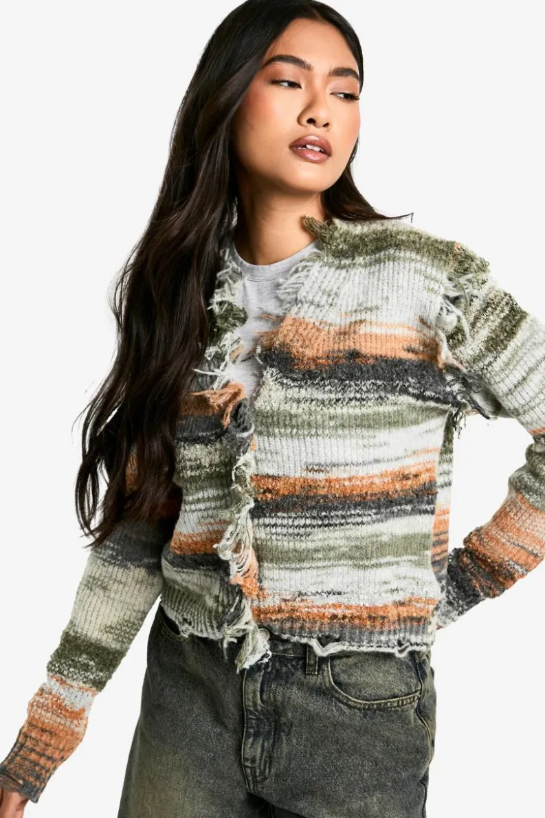 Cardigans*boohoo Marl Fringe Detail Knitted Cardigan grey marl