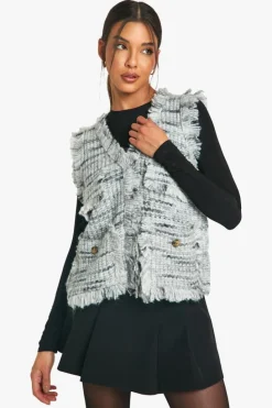 Knitted Tops|Knitwear*boohoo Marl Knit Fringe Detail Waistcoat black