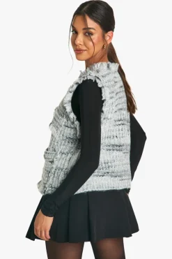 Knitted Tops|Knitwear*boohoo Marl Knit Fringe Detail Waistcoat black
