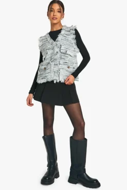 Knitted Tops|Knitwear*boohoo Marl Knit Fringe Detail Waistcoat black