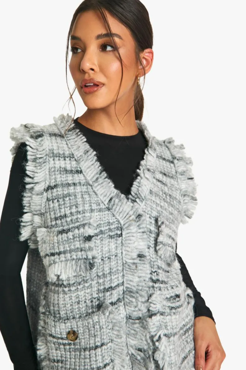 Knitted Tops|Knitwear*boohoo Marl Knit Fringe Detail Waistcoat black