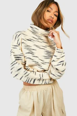 Jumpers|Up To 80% Off Winter Warmers*boohoo Marl Knit Roll Neck Crop Jumper ecru
