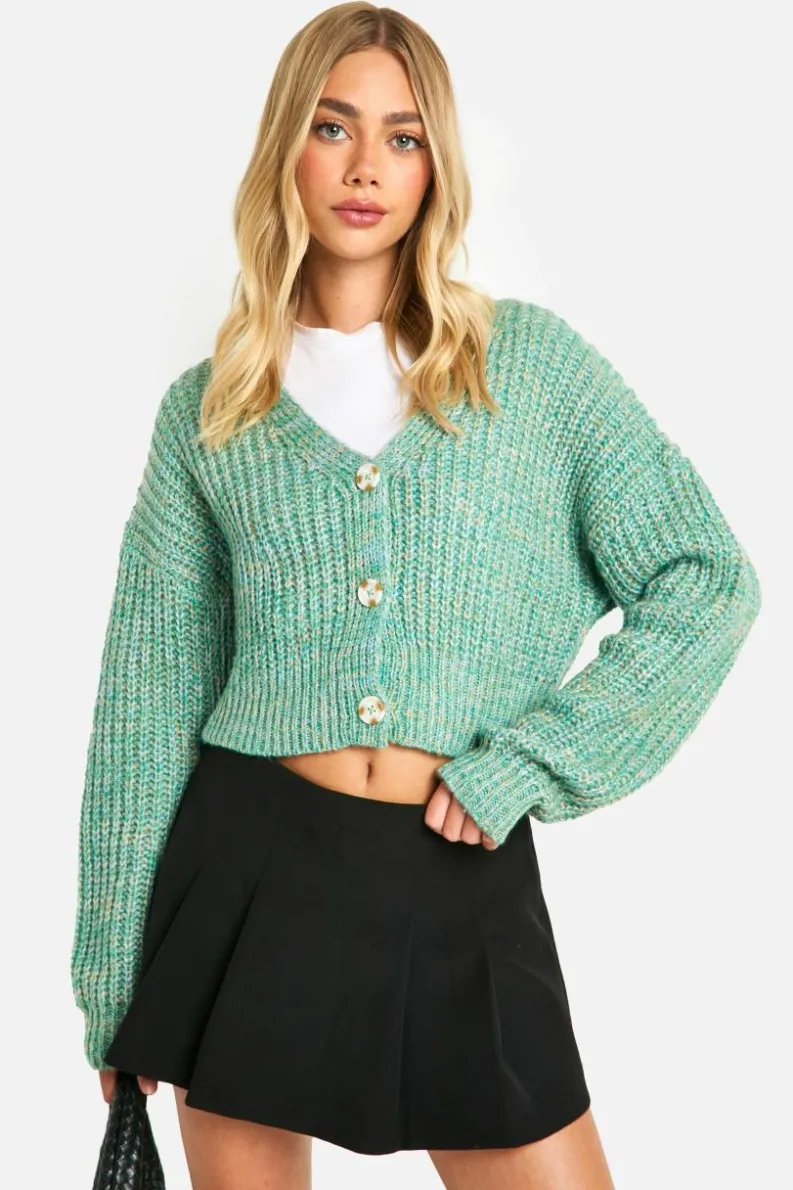 Cardigans|Knitwear*boohoo Marl Knitted Button Cardigan green
