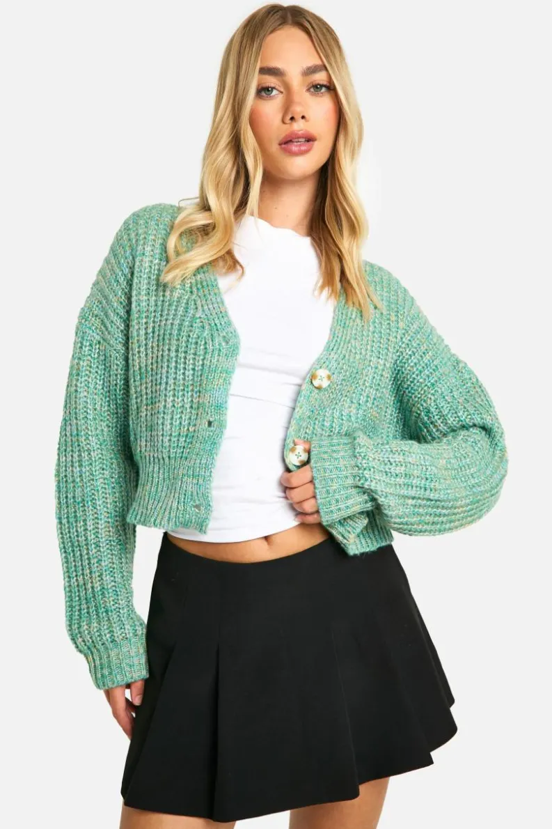 Cardigans|Knitwear*boohoo Marl Knitted Button Cardigan green
