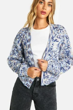 Cardigans*boohoo Marl Knitted Cropped Cardigan blue