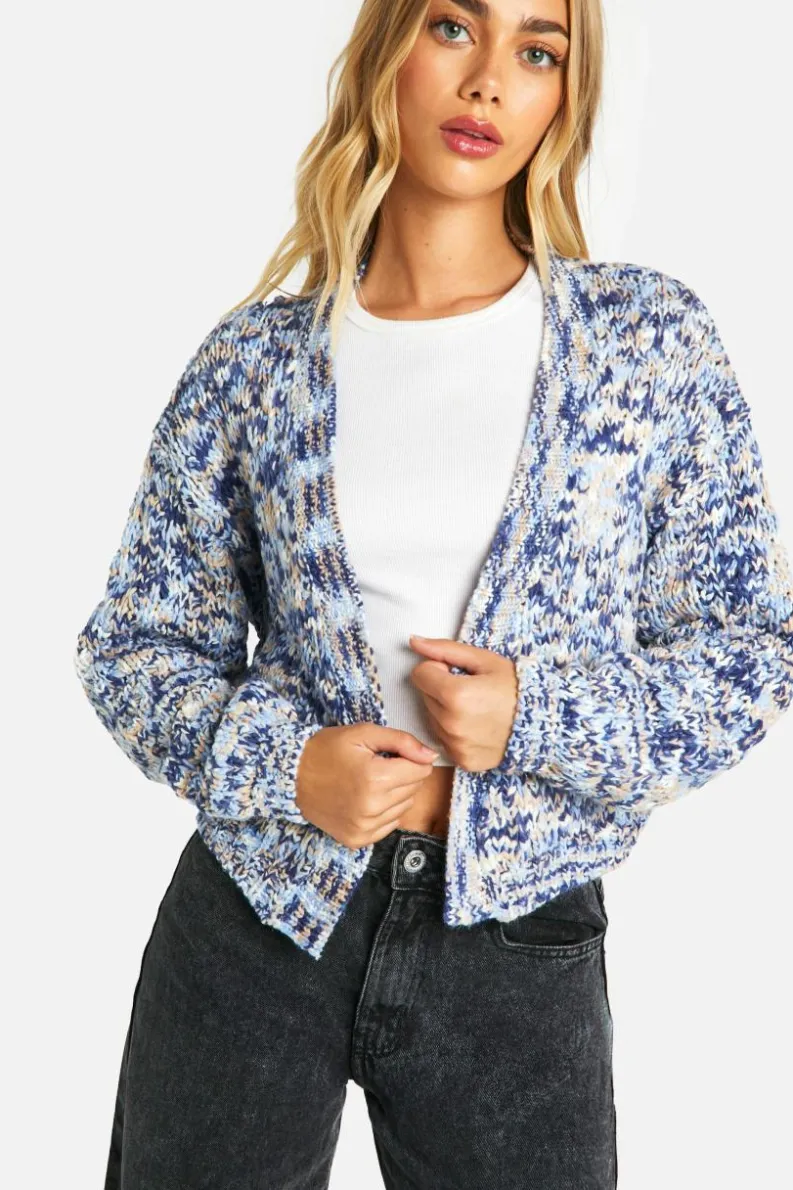 Cardigans*boohoo Marl Knitted Cropped Cardigan blue