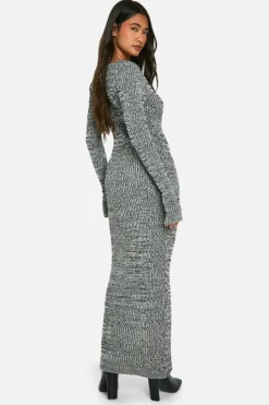 Jumper Dresses|Jumper Dresses*boohoo Marl Knitted Scoop Neck Maxi Dress black