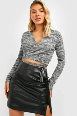 Knitted Tops*boohoo Marl Knitted Tie Waist Crop Top black