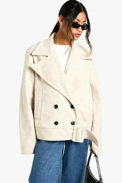 Up To 80% Off Winter Warmers|Wool Look Coats*boohoo Marl Wool Look Belt Detail Jacket oatmeal